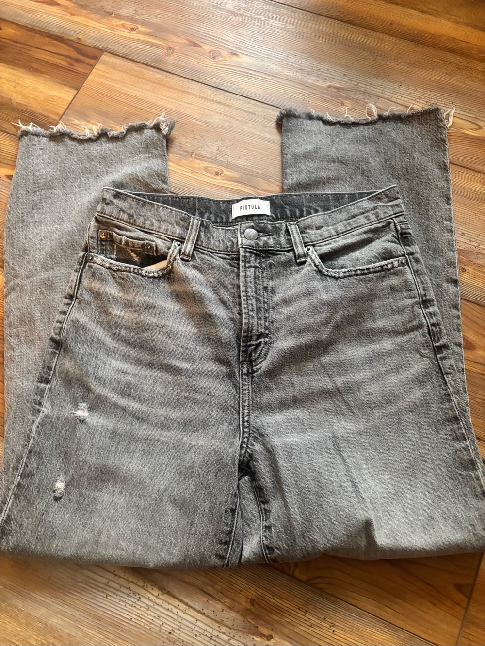 pistola Gray Distressed High-Rise Straight Jeans